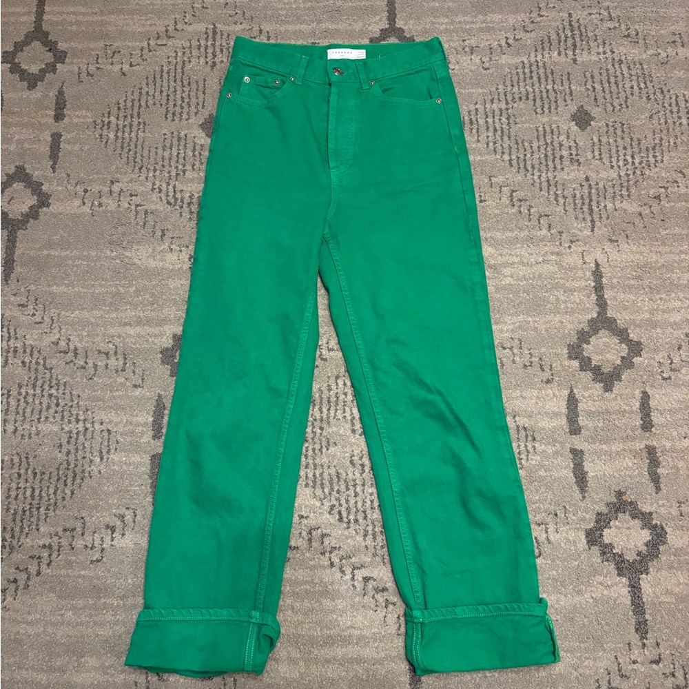 Topshop Green Straight Leg Jeans Size W26 L30 High Rise Denim
